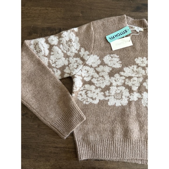 Z Supply Women's Floral Marisol Flora Knit Sweater Brown Casual Comfy Large NWT - Picture 2 of 8